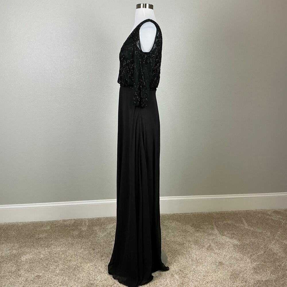 JKara Women's Beaded Cold Shoulder Long A-Line Evening Gown Black Size 4 Dress - Picture 6 of 11